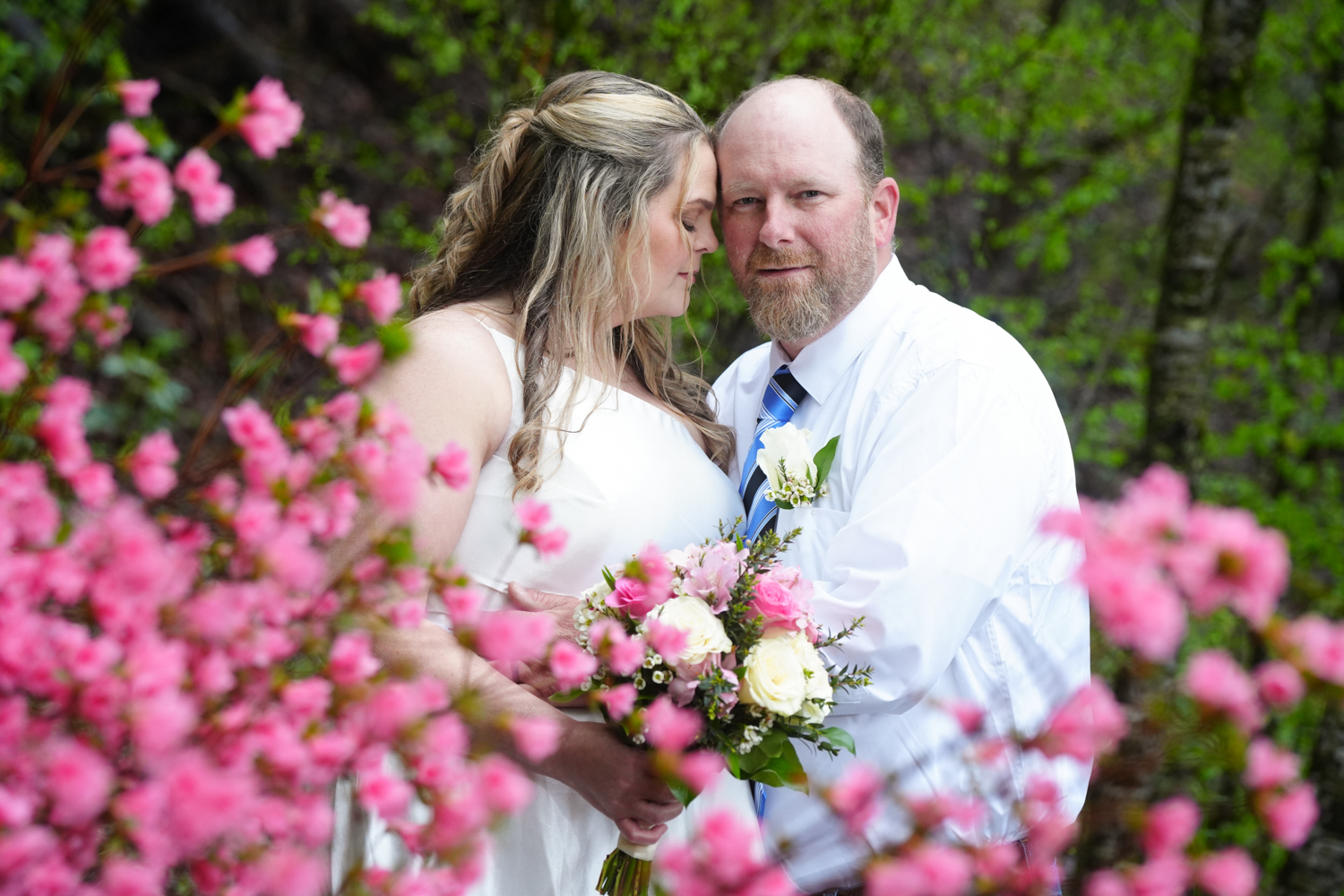 Spring azaleas Gatlinburg wedding couple