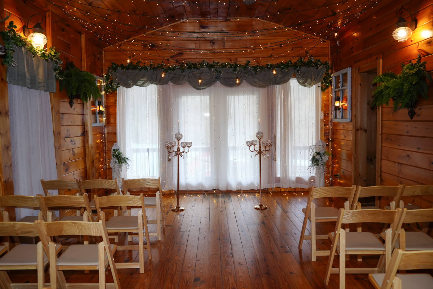 Honeysuckle Hills wedding chapel with candelabras